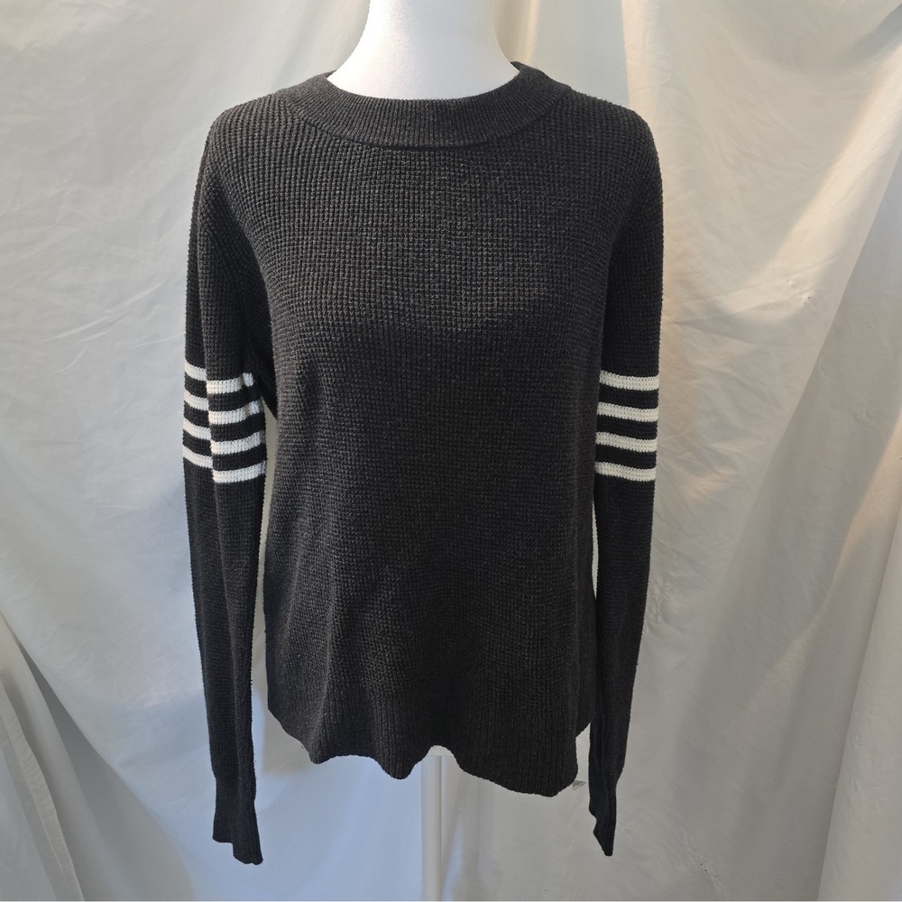 Faherty Brand Throwback Varsity Waffle-knit Crewneck Sweater Women's Size M Gray